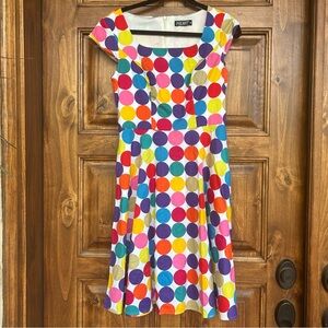 NWOT Pukavt Polka Dot Multicolored Fit and Flare Dress with Flutter Cap Sleeves